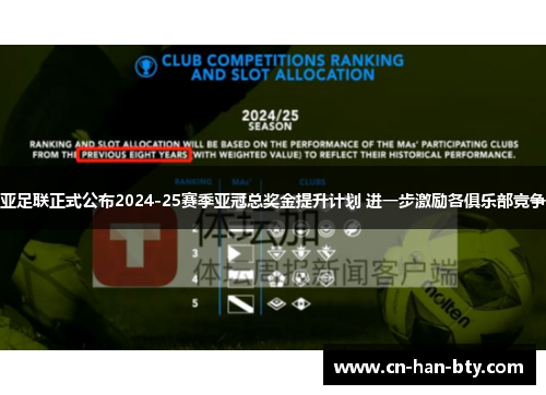 亚足联正式公布2024-25赛季亚冠总奖金提升计划 进一步激励各俱乐部竞争 亚足联正式公布2024-25赛季亚冠总奖金提升计划 进一步激励各俱乐部竞争
